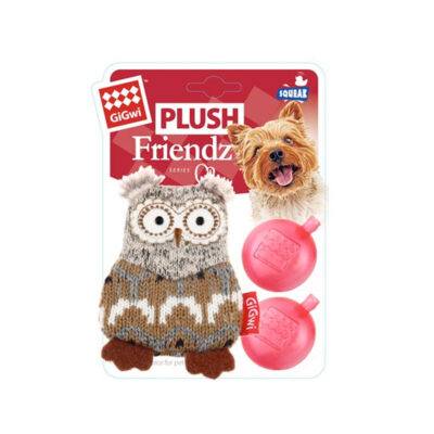 GiGwi Owl â€œPlush Friendzâ€ Grey/Brown with refillable squeaker - Image 5