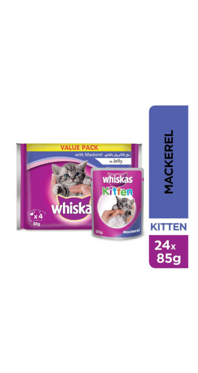 WHISKAS® In Jelly with Mackarel, Wet Cat Food, Kitten, Up to 1 year, Pouch, 85g