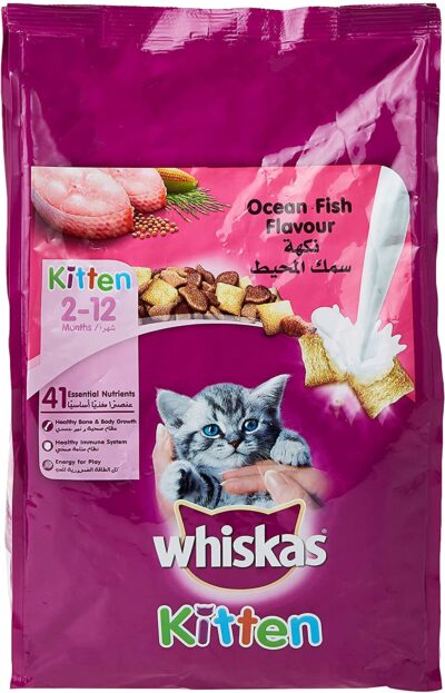 WHISKAS® Ocean Fish with Milk, Dry Cat Food, Junior, 2-12 months, 1.1kg