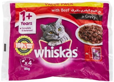 WHISKAS® Tender Bites® Beef in Gravy, Wet Cat Food, Pouch, 85g x 4pack