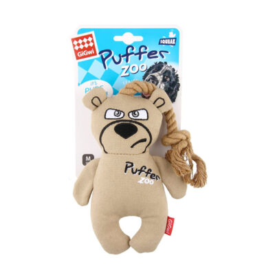 GiGwi Puffer Zoo Bear Canvas Fabric with Rope Handle Dog Toy - Image 4